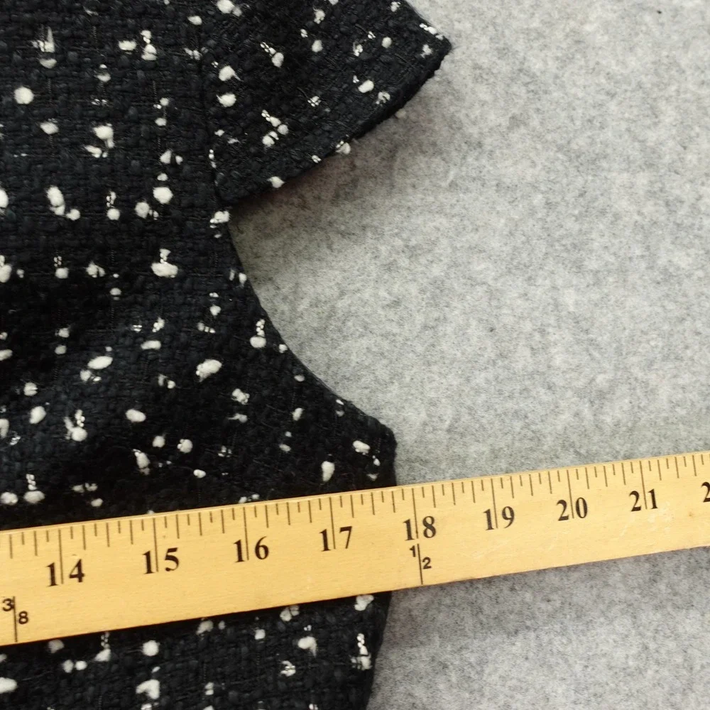 J Crew Black Boucle Tweed Dress S White Fleck Cap Sleeve Old Money Office Siren